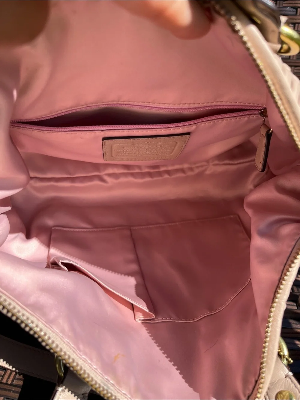 Coach Ashley Pebble-Pleat Satchel in Light Beige